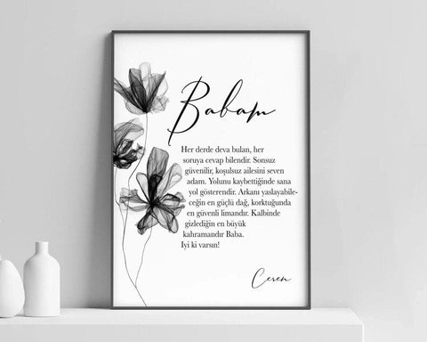 Babam | Schwarze Blumen | Elegantes Poster | Für Väter - Wandschmuck-Shop.de