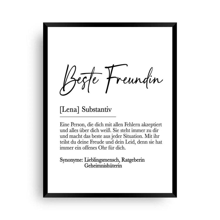Poster Beste Freundin | Definition - Die Definition von Freundschaft - Wandschmuck-Shop.de
