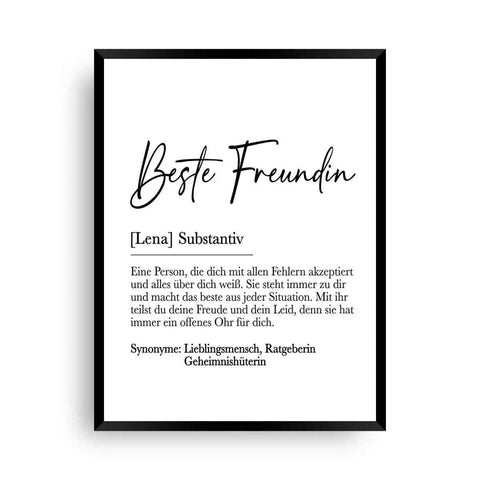 Poster Beste Freundin | Definition - Die Definition von Freundschaft - Wandschmuck-Shop.de