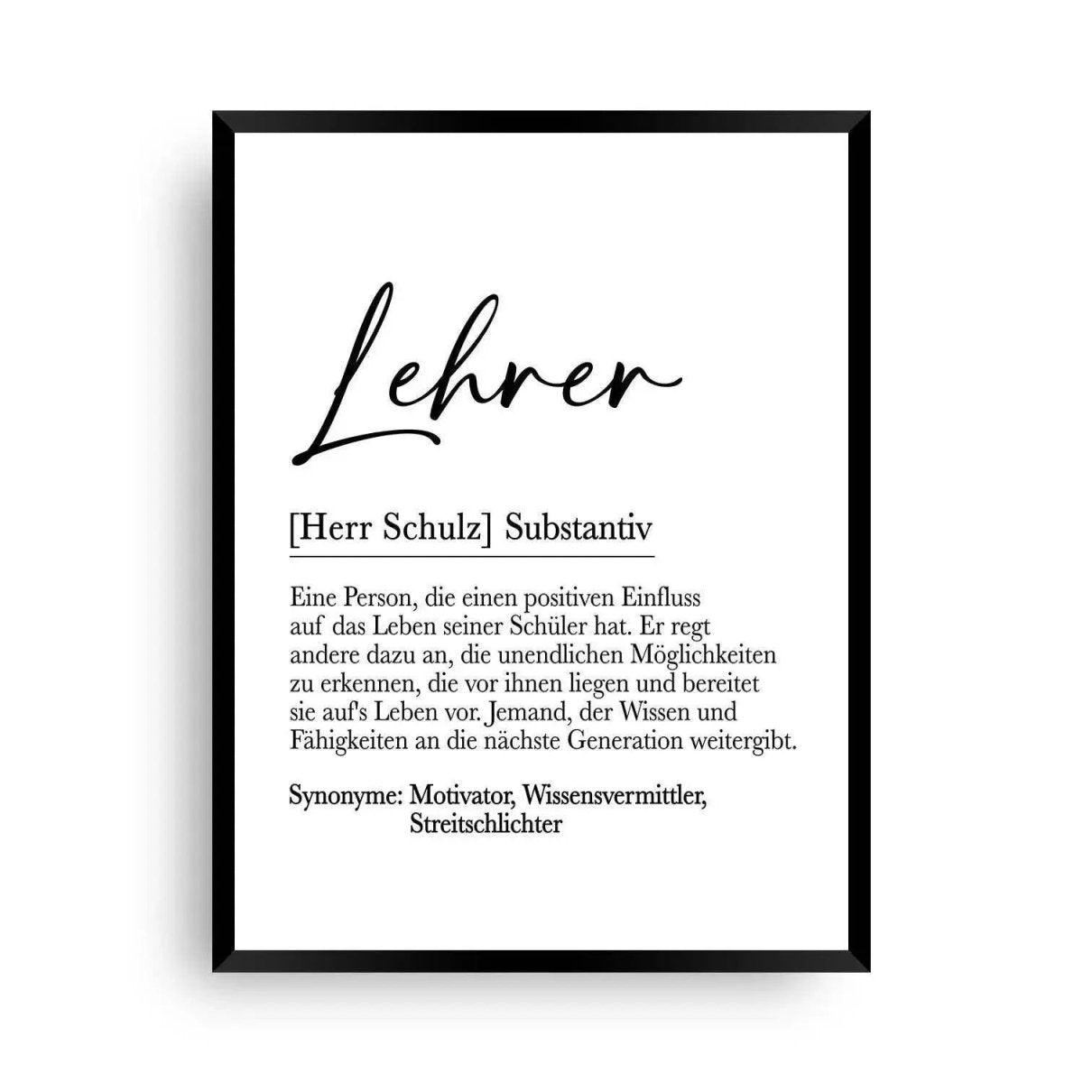 Poster Lehrer | Definition - Geschenk zum Abschied - Wandschmuck-Shop.de