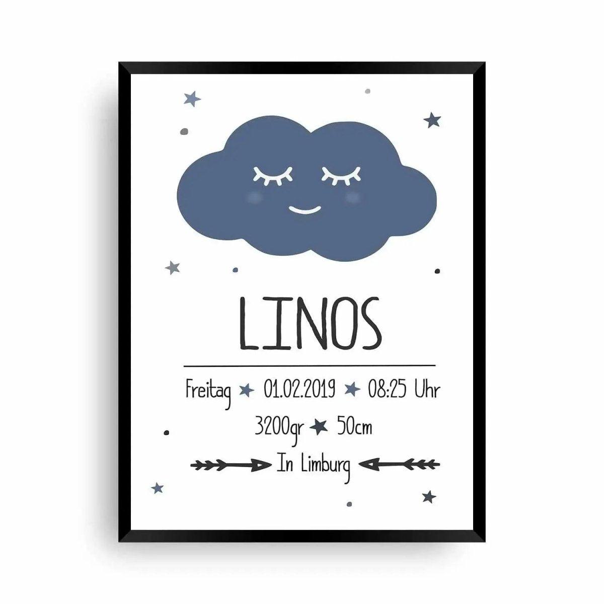 Poster Namensbild Sleepy Cloud Blue - Wandschmuck-Shop - Wandschmuck-Shop.de