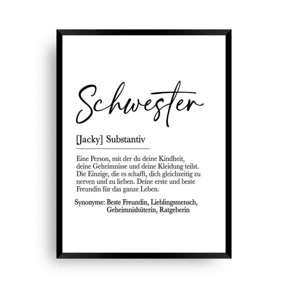 Poster Schwester Definition | Personalisiertes Geschenk für die Schwester - Wandschmuck-Shop.de