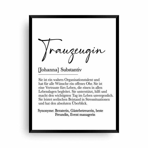 Poster Trauzeugin Definition - Die Rolle der Trauzeugin Poster xxl - Wandschmuck-Shop.de