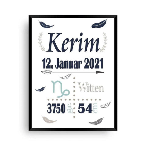 Wallart Namensbild | Feder - Personalisiertes Feder-Design - Wandschmuck-Shop.de