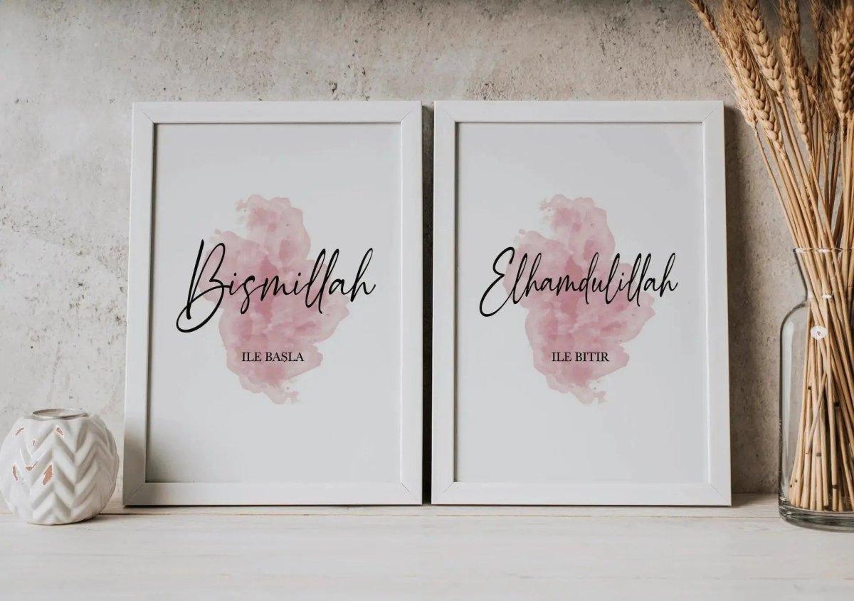 Wallart Rosa Bismillah Elhamdulillah - Wandschmuck-Shop - Wandschmuck-Shop.de